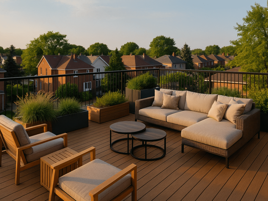 Turn your roof into a terrace in Montreal 1 Construction Precellence Construction de terrasse sur toi à Montréal